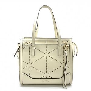 Salvatore Ferragamo Tote Bag Punching Leather Calf White Ivory